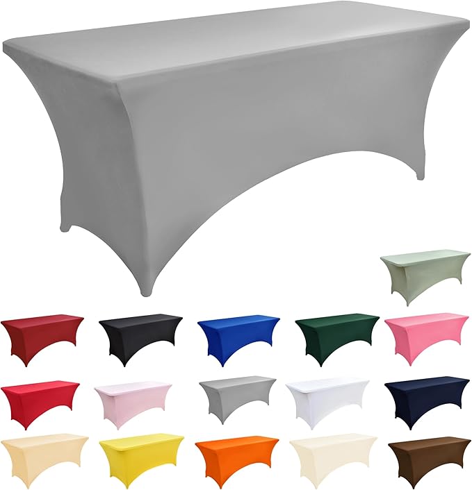 114 10-Pack 6ft Spandex Table Covers for Rectangle Standard Folding Tables - Wrinkle Resistant Stretch Tablecloths - Ultimate Fitted Table Protector for Parties, Banquet, and Wedding