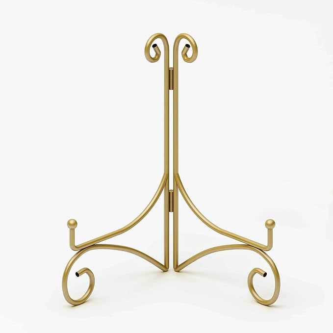 Iron Plate Stand for Display with Folding Design, Picture Stands for Tables, 12 Inch Large Easels for Displaying for Book, Art Piece, Photo and Platter, 12’’ Gold