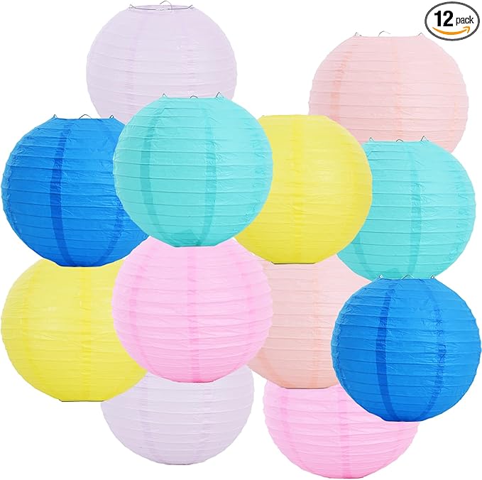 BEISHIDA 12 Pcs Macaroon Mix Paper Lanterns,Hanging Decorative Chinese Japanese Round Paper Lantern Lamp for Valentine's Day Girls' Party children Home Party Decoration