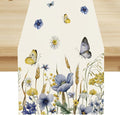 Floral Table Runner, Spring Watercolor Flower Plants Nature Butterfly Table Runner for Kitchen Dinner Living Room Home Party, 13x70 Inch