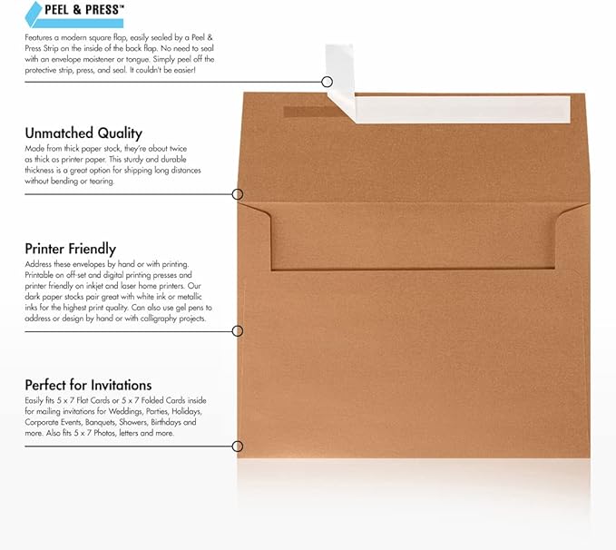 LUXPaper A7 Invitation Envelopes | Peel & Press | 5 1/4" x 7 1/4" | Copper Metallic | 80lb. Text | 250 Qty