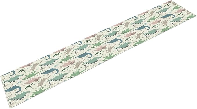 Cartoon Dinosaur Table Runner,Kids Boys Cute Colorful Animal Dino Abstract Print Tablecloth Burlap for Hotel Indoors Outdoor Dining Room Kitchen Holiday Party, 13x36in