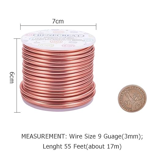 BENECREAT 9 Gauge Aluminum Craft Wire - 55 Feet Bendable Metal Sculpting Wire in Copper Tone for Craft, Floral, Plant Gardening, Model Making