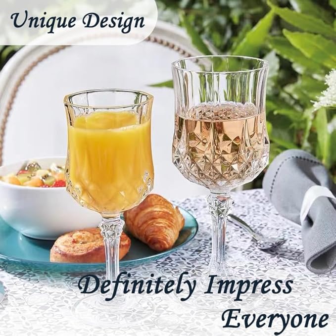 Plastic Wine Glasses，Plastic Goblets Vintage Style Cordial Drinking Glasses for Wedding Reception, Grand Event Party Supplies (12, transparent)