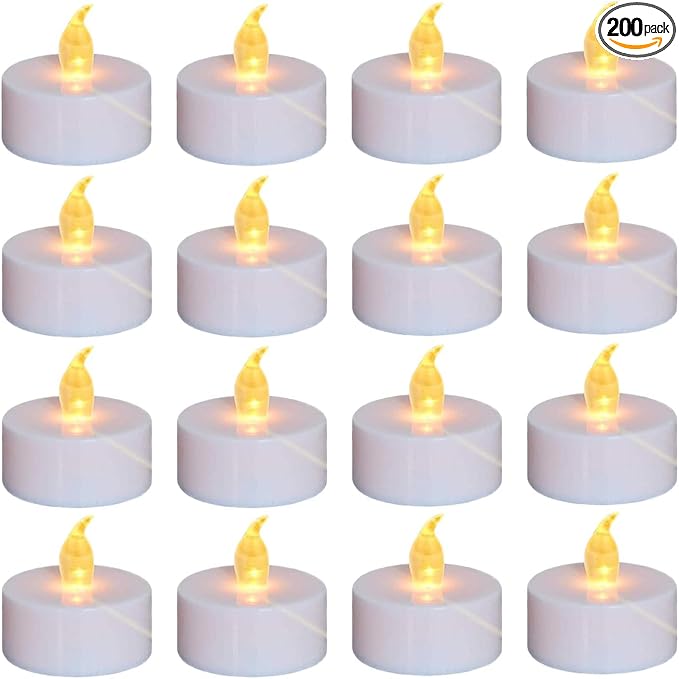 Tea Lights, 200PACK Flameless LED Tea Lights Candles, Flickering WarmYellow, 200 Hours Battery-Powered Tea Light, Ideal Party, Wedding, Birthday, Gifts Home Decoration