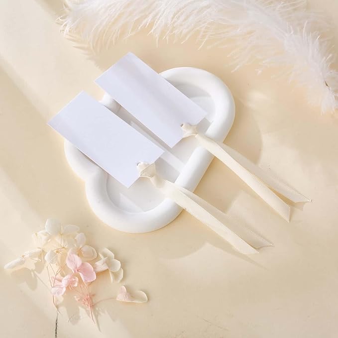 60pcs Wedding Banquet Place Cards for Table Setting.Name Table Cards .Name Cards with Off White Ribbons. Can be Used for Wedding Banquet Table Decoration and Present Tags for Parties (Beige)
