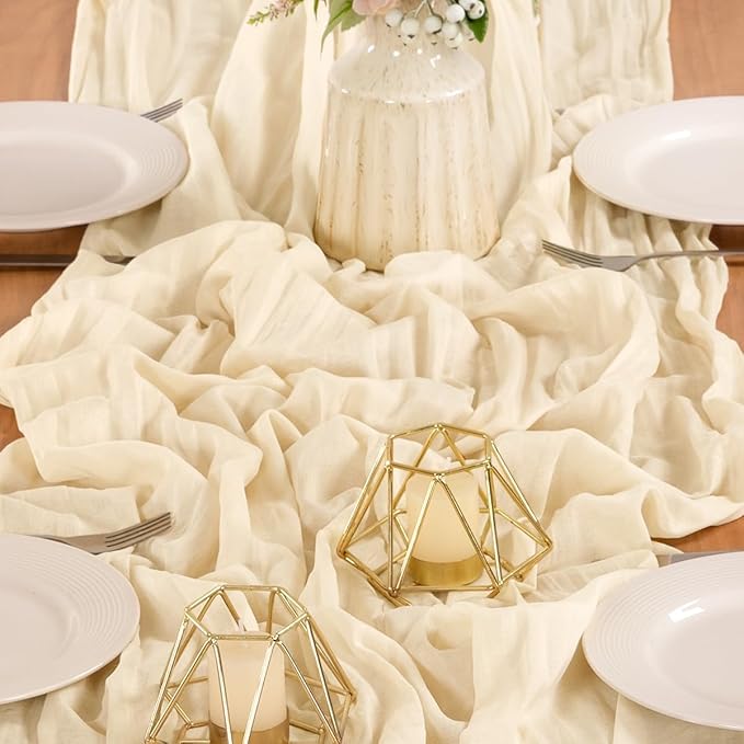 MLMW 10 Pack Beige Table Runner Cheesecloth Boho Gauze Rustic Cheese Cloth Table Runner 160 inch Sheer 13.3ft for Thanksgiving Wedding Party Baby Bridal Shower Birthday