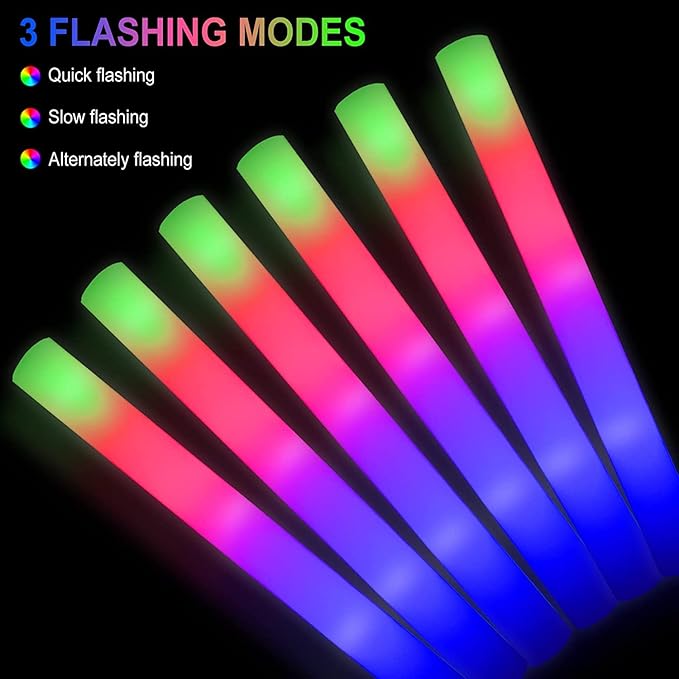 30 Pieces Led Foam Sticks - Flashing Glow Sticks Party Supplies Light Up Baton Wands for Kids, Raves, Birthday, Wedding, Christmas, Halloween, Children Toy