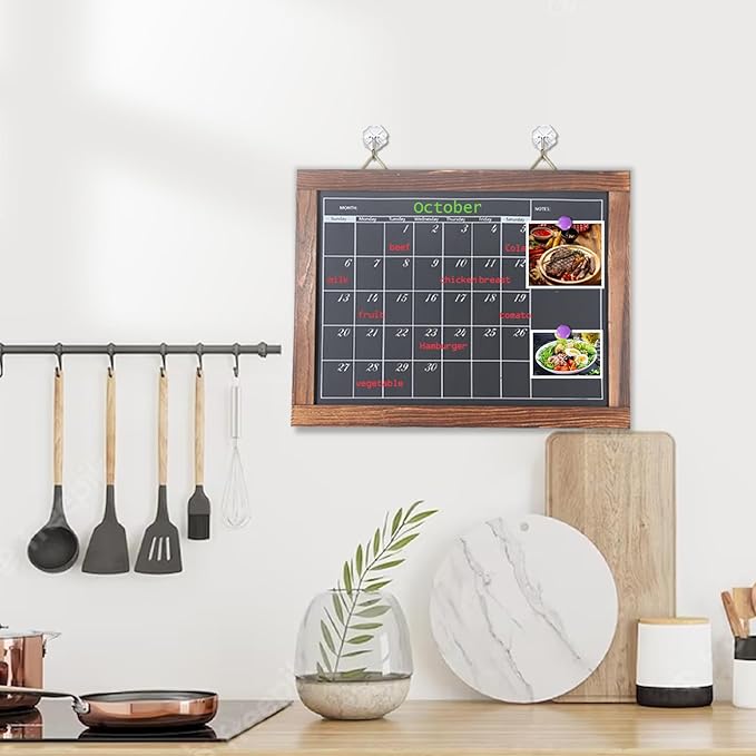 Magnetic Chalkboard Calendar for Wall Monthly Planner Board Wite Wood Frame Reusable Planning Blackboard for Record Daily Tasks List 16" x 24"