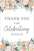 Andaz Press Extra Large Wedding Easel Board Party Sign, 12x18-inch, Peach Coral Floral Flowers Roses on White, Thank You for Celebrating With Us, 1-Pack