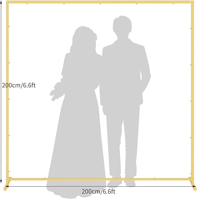 Wedding fashion arch background metal frame, (3.9, 5.2, 6.6 feet) suitable for background decoration frames such as weddings, birthdays, parties, baby showers, and photography (gold, 6.6*6.6)