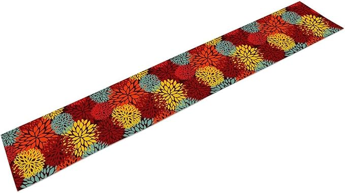 Red Yellow Dahlia Table Runner, Seasonal Autumn Thanksgiving Pattern Print for Home Kitchen Table Decor Dining Coffee Room Party Decor 13x108 Inch
