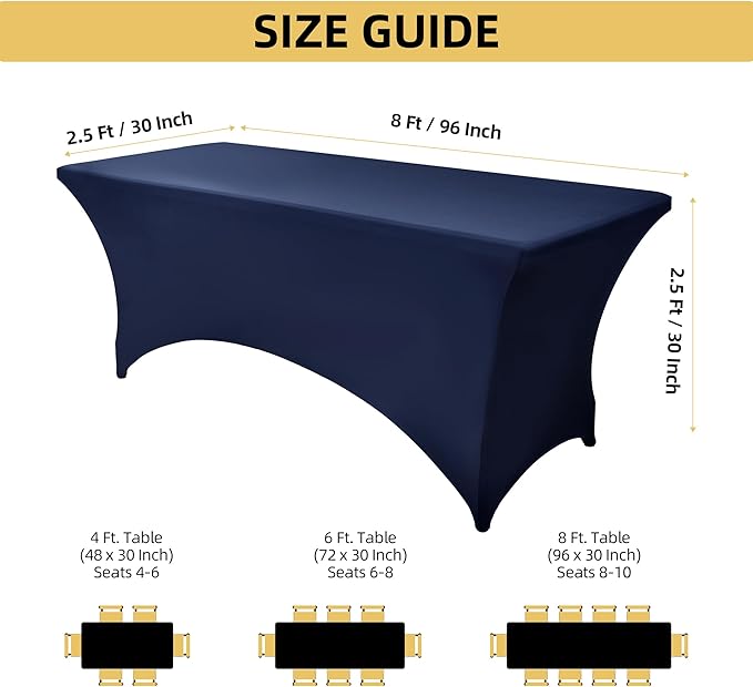 2-Pack 8ft Spandex Table Covers for Rectangle Folding Tables - Washable Elastic Tablecloth - Ultimate Fitted Table Protector for Birthday Parties, Trade Shows, Banquet