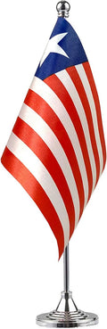 GentleGirl.USA Liberia Table flags Stick Small Mini Liberian Flag Office Table Flag on Stand with Stand Base, International Festival Decoration,Liberian Theme Party Decoration,Home Desk Decoration