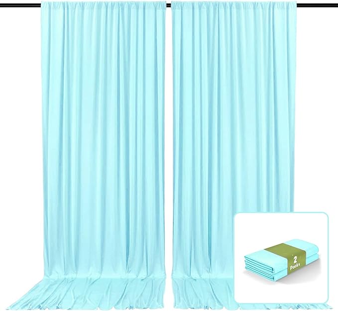 2 Panels Lake Blue Backdrop Curtain, 10 x 7 Feet Background Curtains for Parties, Weddings, Baby Showers, Bachelorette Halloween, Christmas Birthday Party Photoshoot Backdrop Curtains Decorations