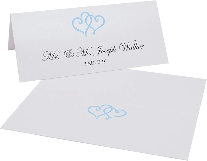 Linked Hearts Place Cards, Light Blue (Choose Color), Set of 60, Pre-cut and Scored - Wedding, Party, Dinner, and Special Events - Made in the USA