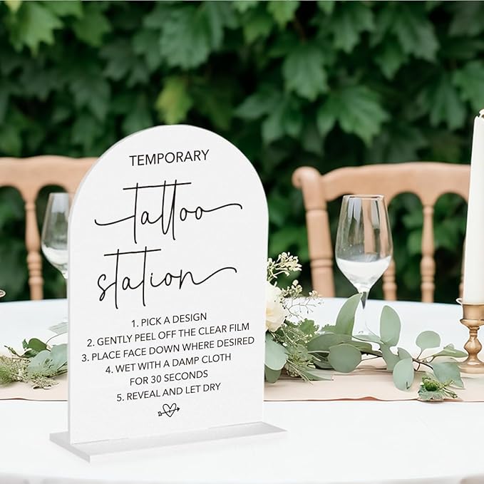 Wedding Tattoo Sign Temporary Tattoo Station Sign for Wedding Engagement Bridal Shower Bachelor Party Tattoo Bar Acrylic sign for Table Desk