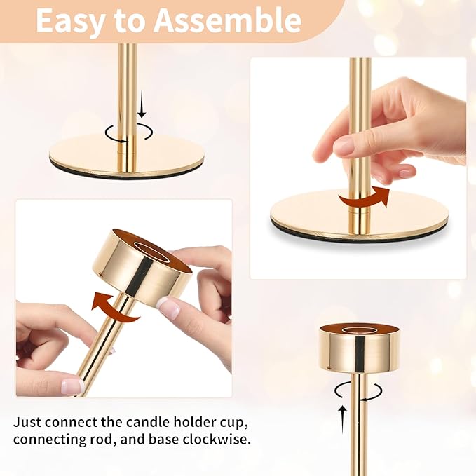 NUPTIO Hurricane Glass Candles Holder: 18 Pcs Gold Taper Candle Stick Holder Bulk - Modern Candlestick Decor with Tall Ribbed Chimney Sleeve for Thanksgiving Christmas Centerpiece