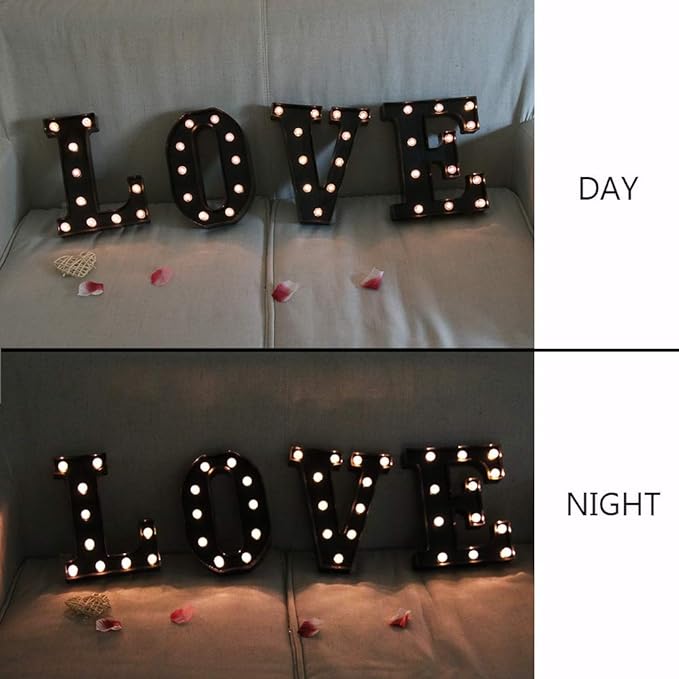 Light Up Black Alphabet Marquee Letters Sign LED Marquee Number Lights Sign for Night Light Home Bar Christmas Lamp Birthday Party Wedding Decoration V