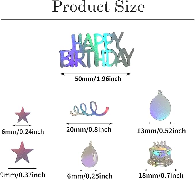 Iridescent Happy Birthday Confetti, Birthday Party Confetti Metallic Foil Sprinkles Confetti Decorations for Kids Adult Party Baby Shower Decor, DIY Arts and Crafting