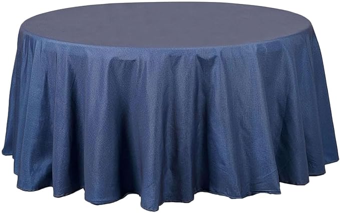 Efavormart 120" Dark Blue Faux Denim Polyester Round Tablecloth for Wedding Party Banquet Restaurant