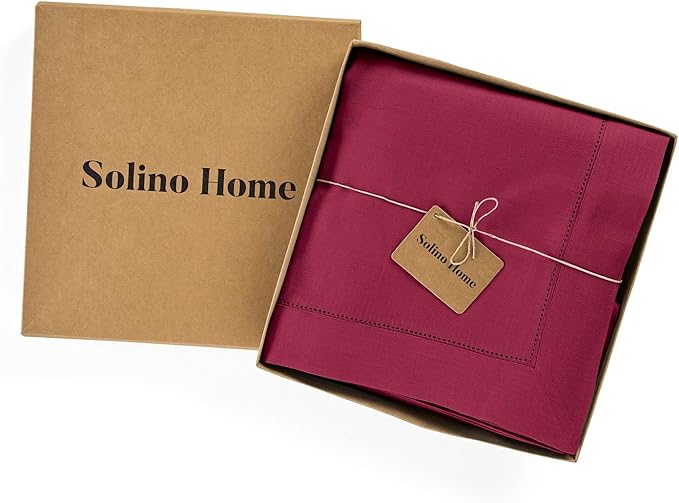 Solino Home Linen Beet Tablecloth 60 x 132 Inch - Classic Hemstitch, 100% Pure Linen Rectangular Tablecloth - Machine Washable Table Cloth for Fall, Autumn, Thanksgiving