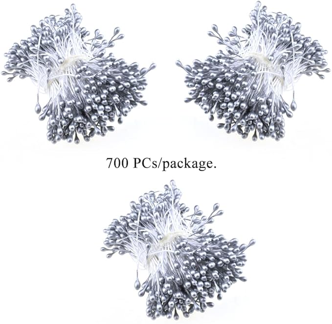 HAHIYO 700Pcs 3mm Silver Pearl Double Heads Pistil Hand-Made Artificial Pistil para Flores Pearlized Floral Stamen for Flower Making Scrapbook Decoration