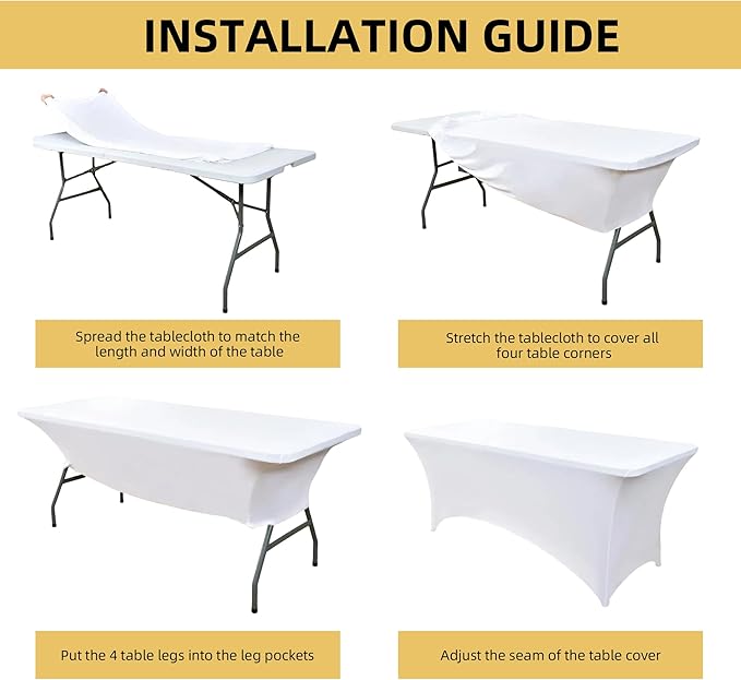 2-Pack 4ft White Spandex Table Covers for Rectangular Folding Tables - Wrinkle Resistant Stretch Tight Table Cloths - Ultimate Fitted Table Protector for Parties, Banquet, and Wedding