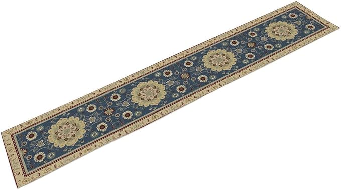 Vintage Boho Floral Table Runner, Elegant Rustic Country Farmhouse Blue Yellow Retro Flower Pattern for Home Kitchen Table Decor Dining Coffee Room Party Decor 13x90in