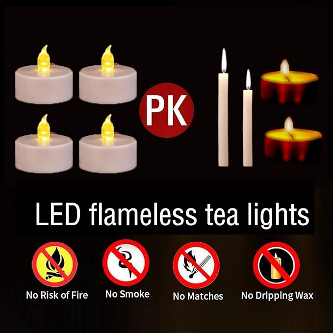 Nancia Tea Lights, 50PACK Flameless LED Tea Lights Candles, Flickering Warm Yellow, 200 Hours Battery-Powered Tea Light, Ideal Party, Wedding, Birthday, Gifts Home Decoration