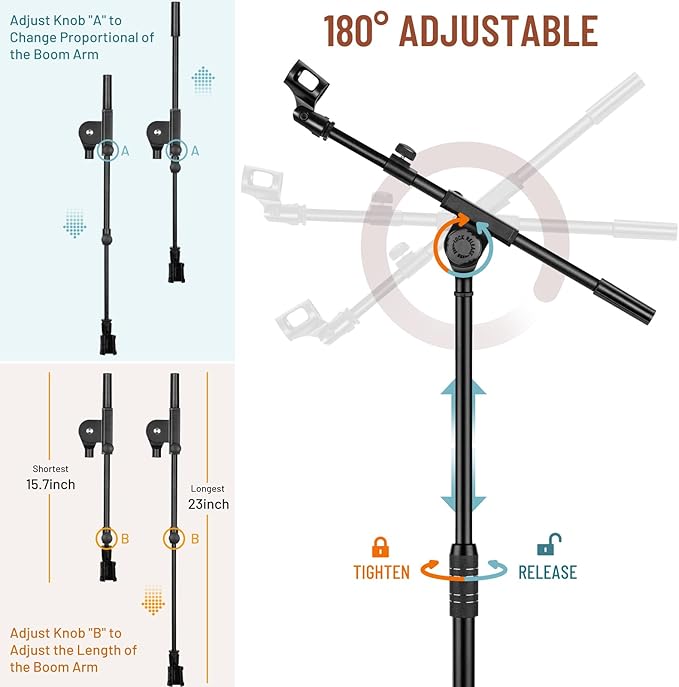CAHAYA Dual-use Tripod Microphone Stand Boom Arm Floor Mic Stand Portable with Carrying Bag and 2 Mic Clips for Singing Performance Wedding Stage Meeting Live CY0311