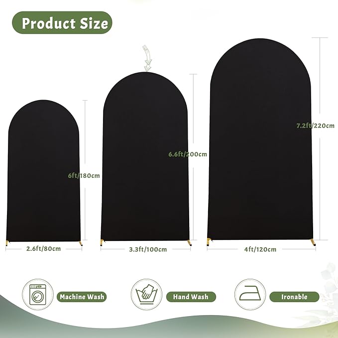 7.2FT Black Arch Backdrop Cover - Polyester Fitted Wedding Arch Stand Covers Round Top Chiara Arch Backdrop Cover for Birthday Party Banquet Photo Background Decoration