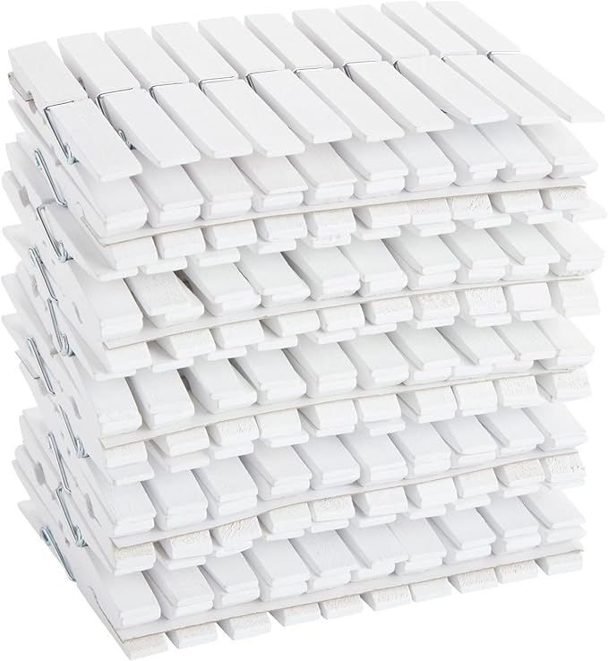 Juvale Wooden Clothespins - Outdoor Drying & Heavy-Duty Clothes Pins - White Clothespins for Home Decor & Photo Clips - Craft Projects & Wood Clips - Pack of 100, White, 4 in