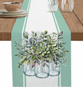 Eucalyptus Cotton Linen Table Runner for Dining Kitchen, Wedding Outdoor Party Tablerunners Decoration, Green Leaves Botanical Plants Watercolor Dresser Scarf Coffee Tablecloth Runners 13x36 Inches