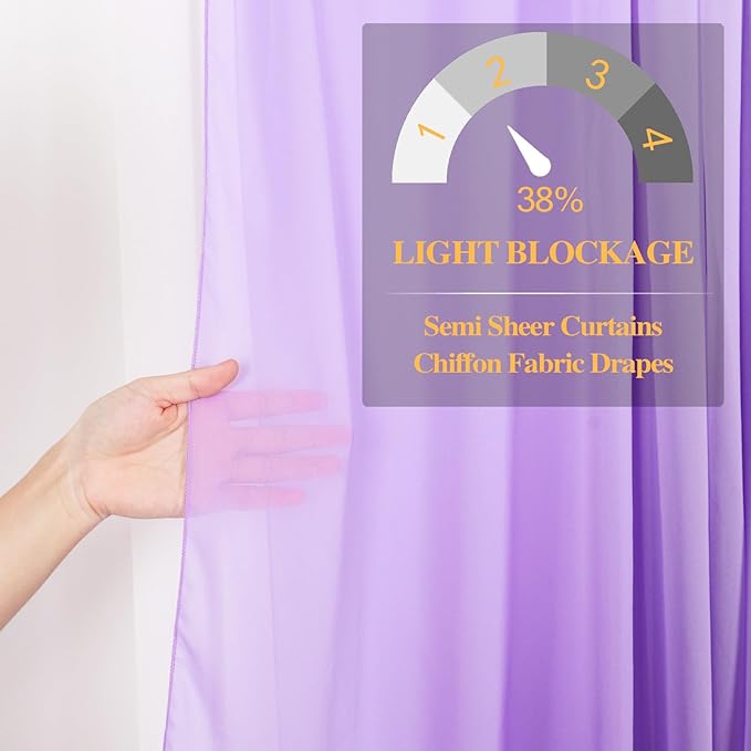 DUOBAO Chiffon Backdrop Curtain-2 Panels 29"x108" Wedding Drapes Lavender Sheer Beach Curtains for Living Room Voile Window Curtain Photography Background (29''x108''x2pcs, Lavender)