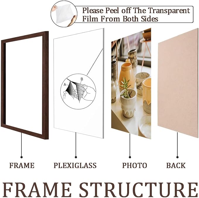 KTKDE A4 Walnut file frame, 8.3x11.7 Certificate frame, Plexiglass Gallery wall hanging wall and table best gift