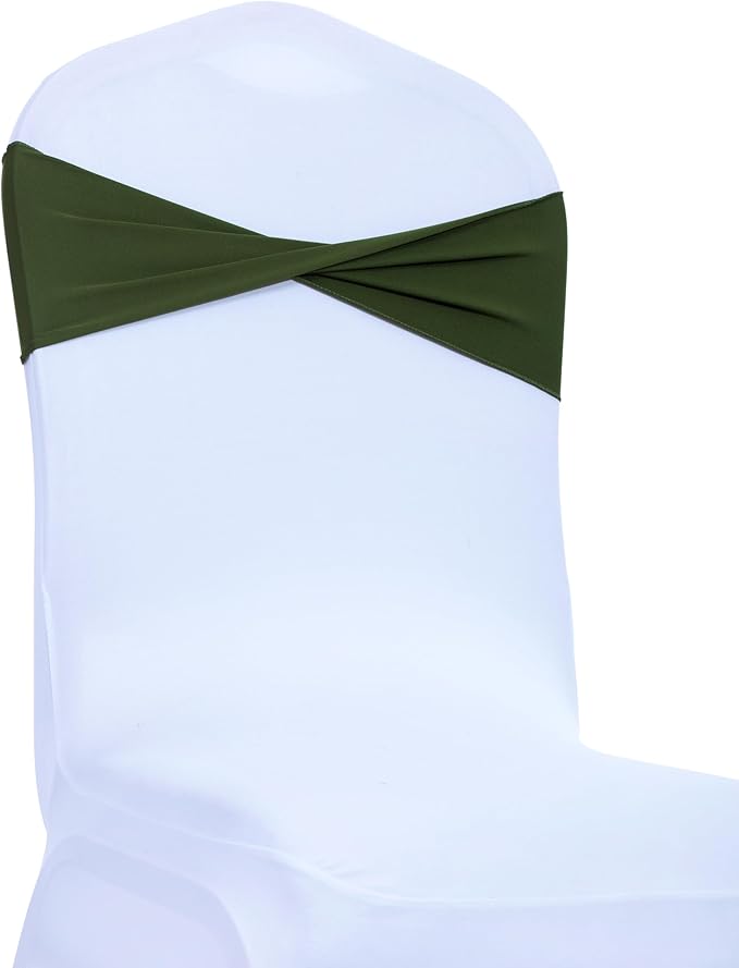 MDS Pack of 200 Spandex Chair Sashes Bows Elastic Stretch Dining Chair Bands Ties Without Slider Buckle Universal fits for Wedding Baby Shower Birthday Party Banquet Event Decoration - Olive Green