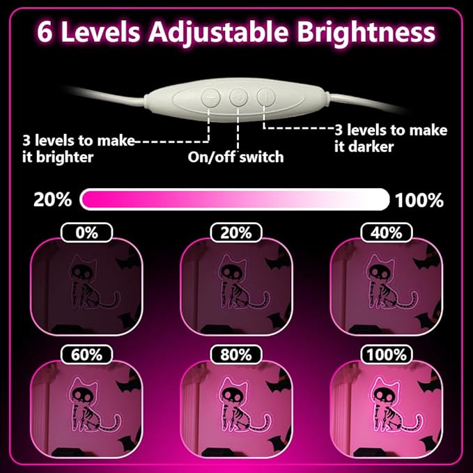 Cat Neon Sign,Pink Dimmable LED Light Signs for Wall Art Decor,Halloween Backdrop for Bedroom Club Party,Animal Gift for Boys Girls Teen USB Powered（11.8"*11.6"）