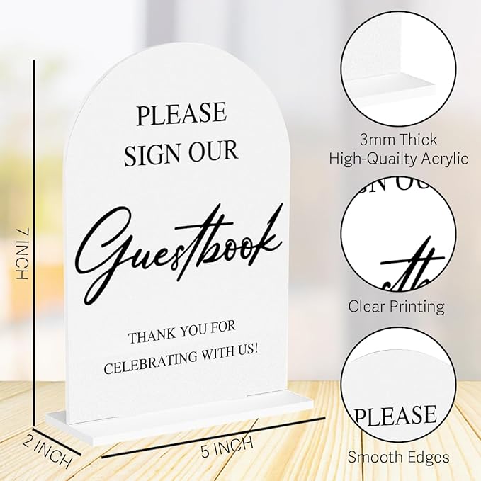 Wedding Guest Book Sign Please Sign Our Guestbook Sign Acrylic Arch Wedding Bridal Shower Baby Shower Welcome Table Signs for Ceremony and Reception Decor 7 x 5 Inches