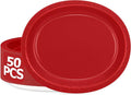QZYL 50 Pcs Party Decorations, 12.2'' X 10.2'' Oval Large Paper Plates, Red Disposable Heavy Duty Paper Plates for Birthday Party, Wedding, Picnic, Barbecue, Holiday