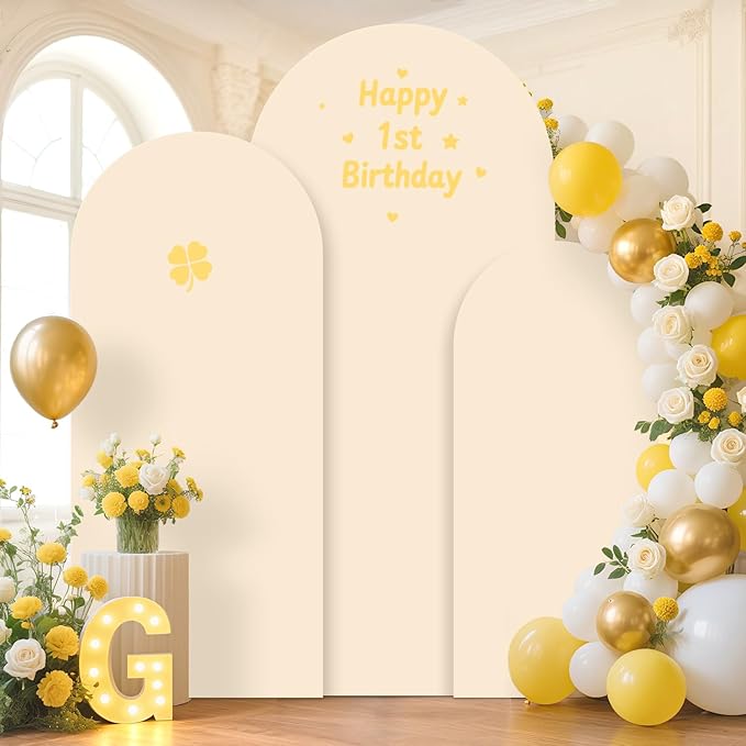 Wedding Arch Stand with Beige Spandex Fitted Arch Backdrop Cover Set 6FT 6.6FT 7.2FT Round Top Chiara Backdrop Stands and Covers for Birthday Party Baby Shower Banquet Decoration