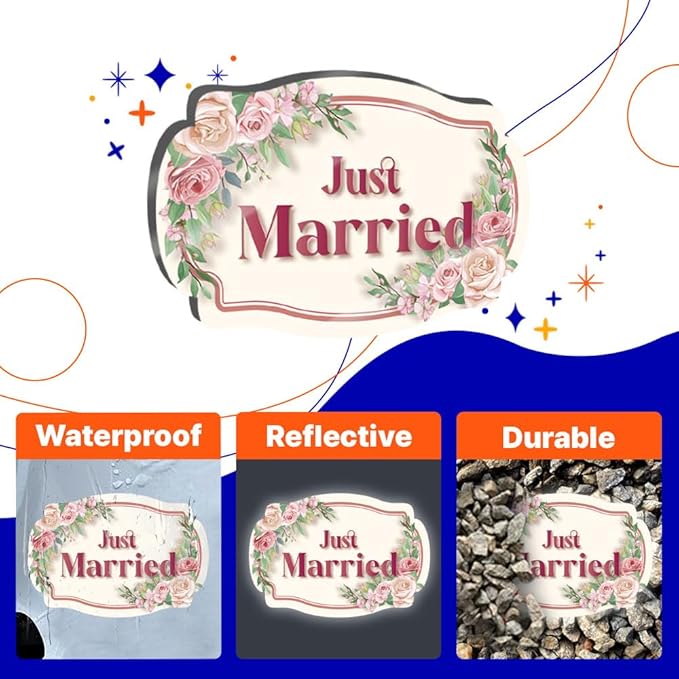 GEEKBEAR Just Got Married Car Magnet (2 Pack) - 13 x 8.7 in (Purple Daisy)