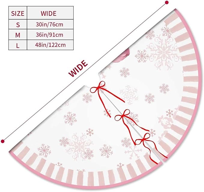 Let It Snow Snowman Christmas Tree Skirt 48 Inches, Pink Snowflake Tree Skirt, Winter Xmas Tree Mat for Home Party Holiday Indoor Outdoor Decorations (Pink, 48in)