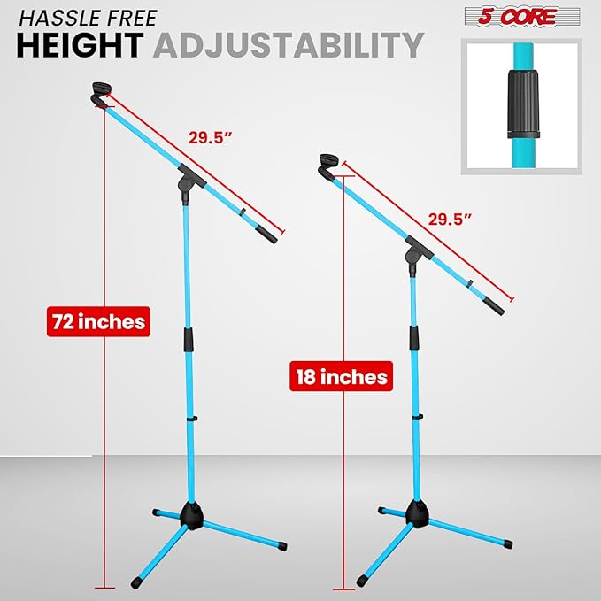 5 Core Tripod Mic Stand Floor Adjustable 18 to 72 Inches Sturdy Boom Arm Holder Microphone Stands Pedestal Para Microfono for Singing - MS 080 SKY BLU