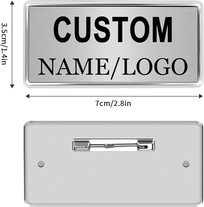Custom Name Tags ID Badges with Logo Name Personalized Name Badges Name Tag ID Badges with Pin Backing Customizable Name Tags for Business Offices Stores Restaurant, 1.5x2.8 in, 100PCS
