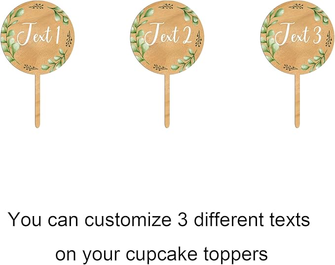 Custom Cupcake Toppers Cake Decorations in Wood for Wedding Engagement Baby Shower Birthday Party etc. (Design B / 12 PCS)