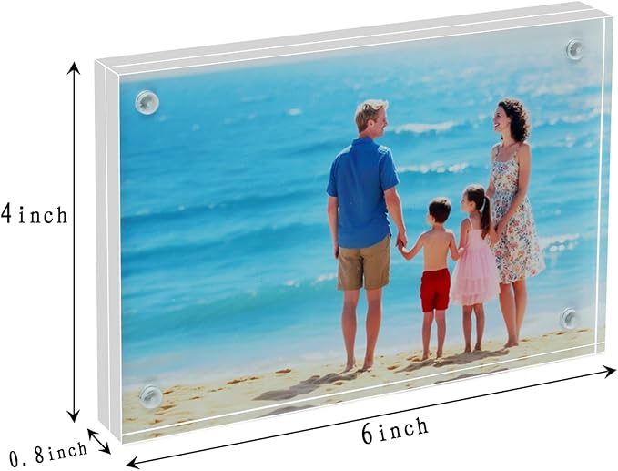 4×6 Acrylic Photo Frames 3 Pack,10mm+10mm Thick Magnetic Double Sided Free-Standing Transparent Picture Frame for Tabletop Display. (Transparent, 4X6)