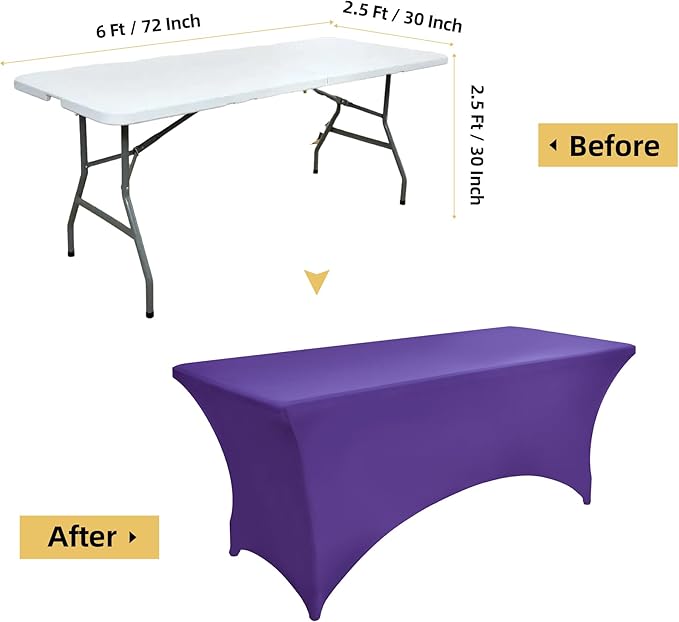 2-Pack 6ft Spandex Table Covers for Rectangle Standard Folding Tables - Wrinkle Resistant Stretch Tablecloths - Ultimate Fitted Table Protector for Parties, Trade Shows, Banquet