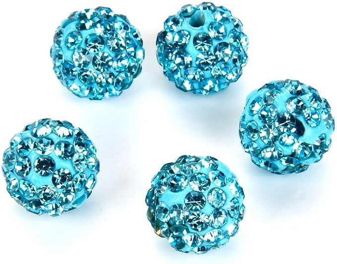 50pcs Adabele Grade A Suncatcher Crystal Rhinestone Pave Disco Ball 10mm Aquamarine Blue Polymer Clay Loose Bead Compatible with Shamballa All Other Jewelry Making DB10-10
