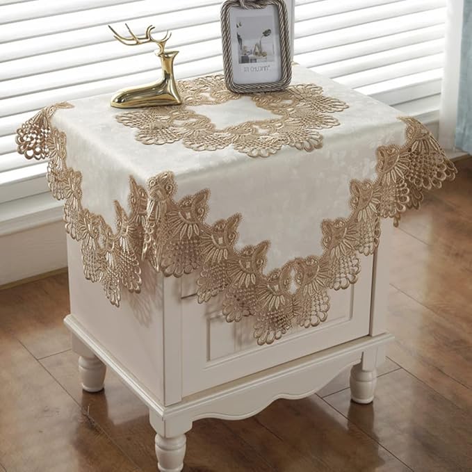 vctops Damask Lace Patchwork Tablecloth Luxury Square Small Table Cover Elegant Floral Embroidered Lace Table Cloth for Party Kitchen Dinning Picnic Decoration (Type B,22"x22")
